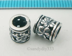 2x OXIDIZED STERLING SILVER FLOWER TUBE CORD SPACER BEADS 6mm x 6.5mm N100 - Picture 1 of 2