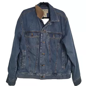 LL Bean Denim Trucker Jacke Herren Large Blau Baumwolle Bomber Feld Cord Besatz - Bild 1 von 9