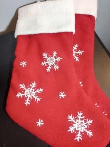 2 Christmas Stockings Red White Terry Cloth Snowflakes Vintage Style Stocking - Picture 1 of 17