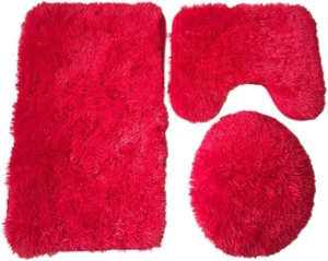 3 Piece Bathroom Rug Set,Bath Rug, Contour Mat, Lid Cover Non-Slip Rubber Backin - Picture 1 of 5