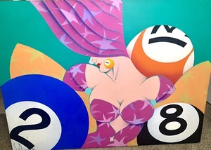 Original 44” X 60” SID DANIELS Acrylic On Canvas Painting Woman and Billiards - Picture 1 of 10
