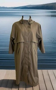LL Bean Long Rain Trench Top Coat - Vented - Removable Hoodie Womens Large Brown - Picture 1 of 9