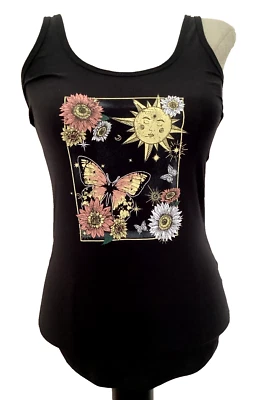 NO BOUNDARIES FITTED SOFT BLACK CELESTIAL SCOOP  Stretch Knit TANK SZ. Jr. S* - Image 1 of 4