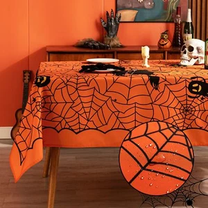 Square Halloween Tablecloth - Spider Web Decorative Holiday Table Cloth, Wate... - Picture 1 of 7