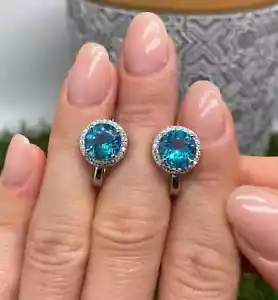 Orecchini con pietre preziose naturali Topazio bluastro-verde, argento 925, placcato oro - Foto 1 di 3