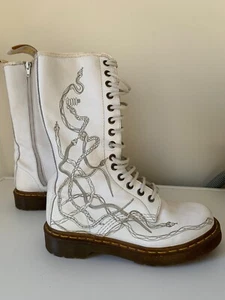 Dr Doc Martens 12086 Snake 14 eye Zip Mid Calf Boots UK4 EU37 US6 White Leather - Picture 1 of 19
