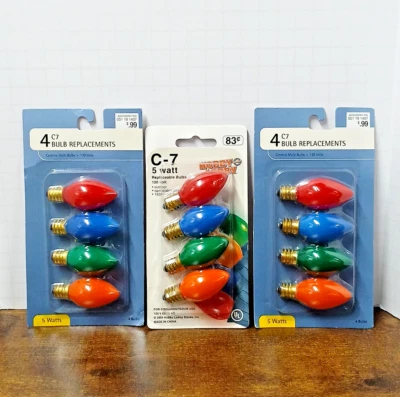 Lot of Vintage C-7 Bright Christmas Bulbs 5 Watt 4-Packs, 12 Lights Total - Image 1 of 3