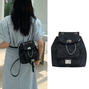Pequeño Mini Acolchado Denim Cordón Mochila con Solapa Cartera con Cadena Moda Viajes - Imagen 1 de 18