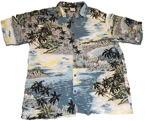 Vintage Go Barefoot Hawaiian Shirt Island Theme Mens Size Large 100% Rayon - Picture 1 of 4