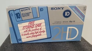 Vintage 10er Pack Sony 2HD (3,5") Disketten doppelseitig 2MB versiegelt mit Speicher - Bild 1 von 6