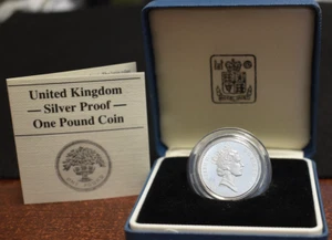 1987 United Kingdom Sterling Silver Proof One Pound Coin w/ COA & Box - Picture 1 of 7