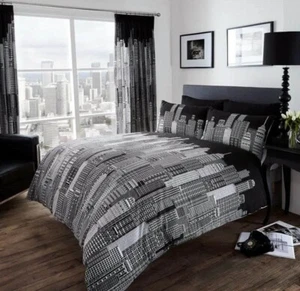 Luxury Urban Reversible Duvet Cover Set Cityscape Quilt Cover with 2 Pillowcases - Picture 1 of 7