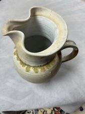 Vintage Antique Taupe, Ivory & Blue Crock Pitcher with Fluted Spout !!