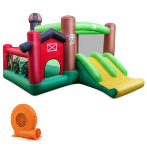 Kids Bounce House Farm Themed Inflatable Castle w/ Double Slides & 750W Blower - Picture 1 of 7