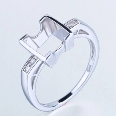 Anillo de diamantes naturales de plata de ley semi montaje corte princesa de 7x7 mm Foto 1 de 4