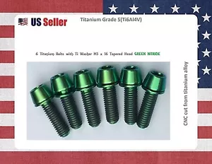 M5 x 16 mm perno de titanio PURO GR5 cabezal cónico / perno Ti 6 piezas - VERDE para tallos - Imagen 1 de 2
