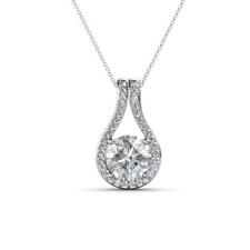 White Sapphire Diamond 1 ctw Women Teardrop Pendant 14K Gold 16 "Chain JP:227196