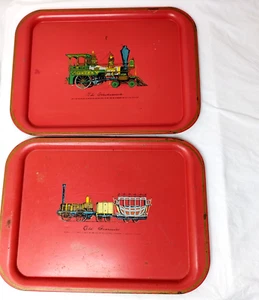 Railroad Metal Trays Old Ironside & Hackensack Red Vintage Set of 2 HTF 1860s - Picture 1 of 8