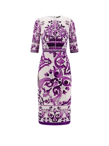 DOLCE&GABBANA Purple/White Silk Maiolica Dress New & Authentic - Picture 1 of 2