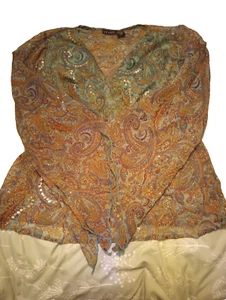 Venus sheer blouse sequins paisley print butterfly sleeve multi color size L nwt - Picture 1 of 6