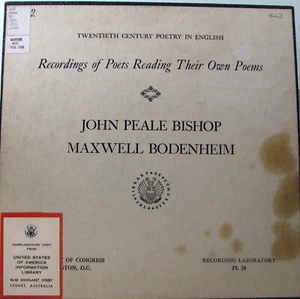 JOHN PEALE BISHOP / MAXWELL BODENHEIM 20th Century Poetry   LP Red Vinyl  SirH70 - Imagen 1 de 3