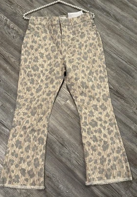 Jeans Loft Ann Taylor Denim Marrón Beige Mezcla de Algodón Estampado de Leopardo Borde Crudo 27 Foto 1 de 4