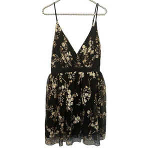 Express Dress Womens 4 Black Gold Floral Embroidered romantic fairy Cocktail - Picture 1 of 15