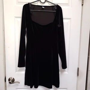 Old Navy Black Velvey Fit & Flare Long Sleeve Square Neck Mini Dress Womens M - Picture 1 of 5