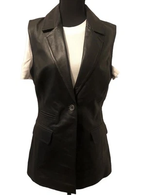 NWT Bod & Christensen Black Leather Vest Size S Limited Edition Button Pockets - Image 1 of 4
