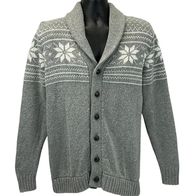 Gap Cardigan Sweater Mens L Large Gray Fair Isle Shawl Collar Wool Blend Winter - Image 1 of 4