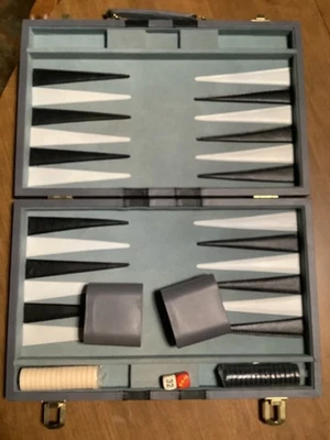 VTG Backgammon Game Set Briefcase Brown Leatherette w/ Brown Stripes - Image 1 of 4