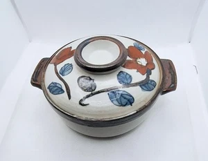 Vintage Hand Painted Stoneware Pottery Covered Casserole Rice Dish 6" Crock - Picture 1 of 9