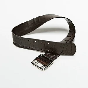 Massimo Dutti Women's Genuine Leather Belt Alloy Buckle Vintage Wide Black - Picture 1 of 5