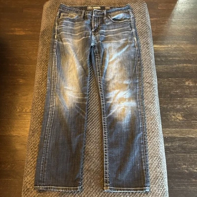 Pantalones de mezclilla rectos BKE con hebilla para hombre 32S 32x29 azul lavado medio Carter Foto 1 de 4