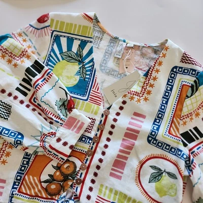 Joie Tie Front Blouse Top Size Large Colorful Fruit Print Button Down Shirt - Image 1 of 4