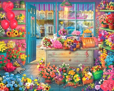 Springbok #11104 - 1,000 Pc Jigsaw Puzzle - Flower Shop - 24" x 30" - Image 1 of 3