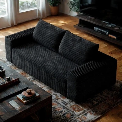 63" Boneless couch Loveseat Sofa Comfy Deep Seat Modern with Black Plush Fabri - Image 1 of 4