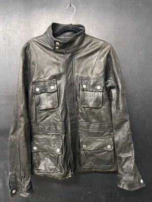 Chaqueta de cuero de piel de cordero Argonello gris oscuro/negro Emporio Armani para hombre talla L Foto 1 de 4
