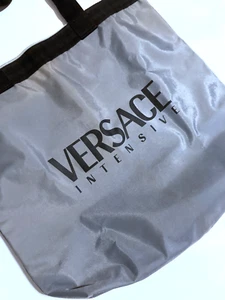 GIANNI VERSACE VINTAGE '90s LARGE LOGO MEDUSA SHEENY NYLON TOTE BAG ITALY GRAY - Picture 1 of 23