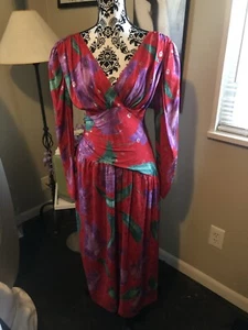 Vintage 80’s Rickie Freeman For Teri Jon 100% Silk Dress Red Floral Gr. 10 - Bild 1 von 10