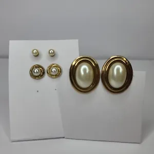 9ct Gold Pearl Studs 3 Pairs 375 Oval Round 17mm 9mm 4mm Yellow - Picture 1 of 14