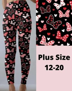 Minnie Mouse Bows Hearts Valentine's Day Women's Leggings TC Plus Size 12-20 - Picture 1 of 2
