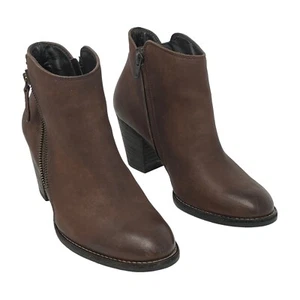 Paul Green Size 7.5 Aubrey Brown Double Zip Heeled Ankle Boots European Staple - Picture 1 of 10