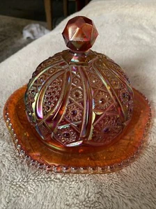 Indiana Carnival Glass Red Sunset Arches Amberina Dome Butter Dish Heirloom - Picture 1 of 6