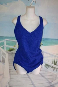 ROYAL BLUE 24W CHLORINE RESISTANT SIDE SHIRRED CRINKLE SWIMSUIT WATER AEROBICS - Picture 1 of 8