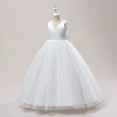 Vestido de dama de honra Big Bow menina festa de casamento infantil concurso de formatura vestido de baile princesa - Imagem 1 de 4