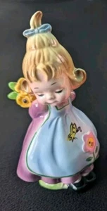 Antigua Figura Josef Original Niña En Vestido Lavanda Flores Raro LEER Reparado - Imagen 1 de 10
