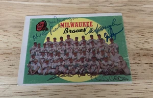 Autograph Vintage 1959 Topps #419 Milwaukee Braves Team Card Signed By 6 Players - Picture 1 of 2