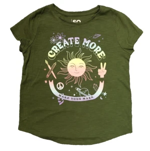 SO Favorite Tee "Create More Make Your Mark" Peace Short Sleeve Green Girls' S 7 - Picture 1 of 15
