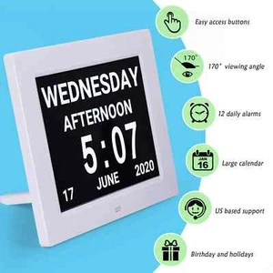 Digital Calendar Alarm Day Clock Dementia Elderly Senior 8" Large Screen 1 PC - Picture 1 of 24